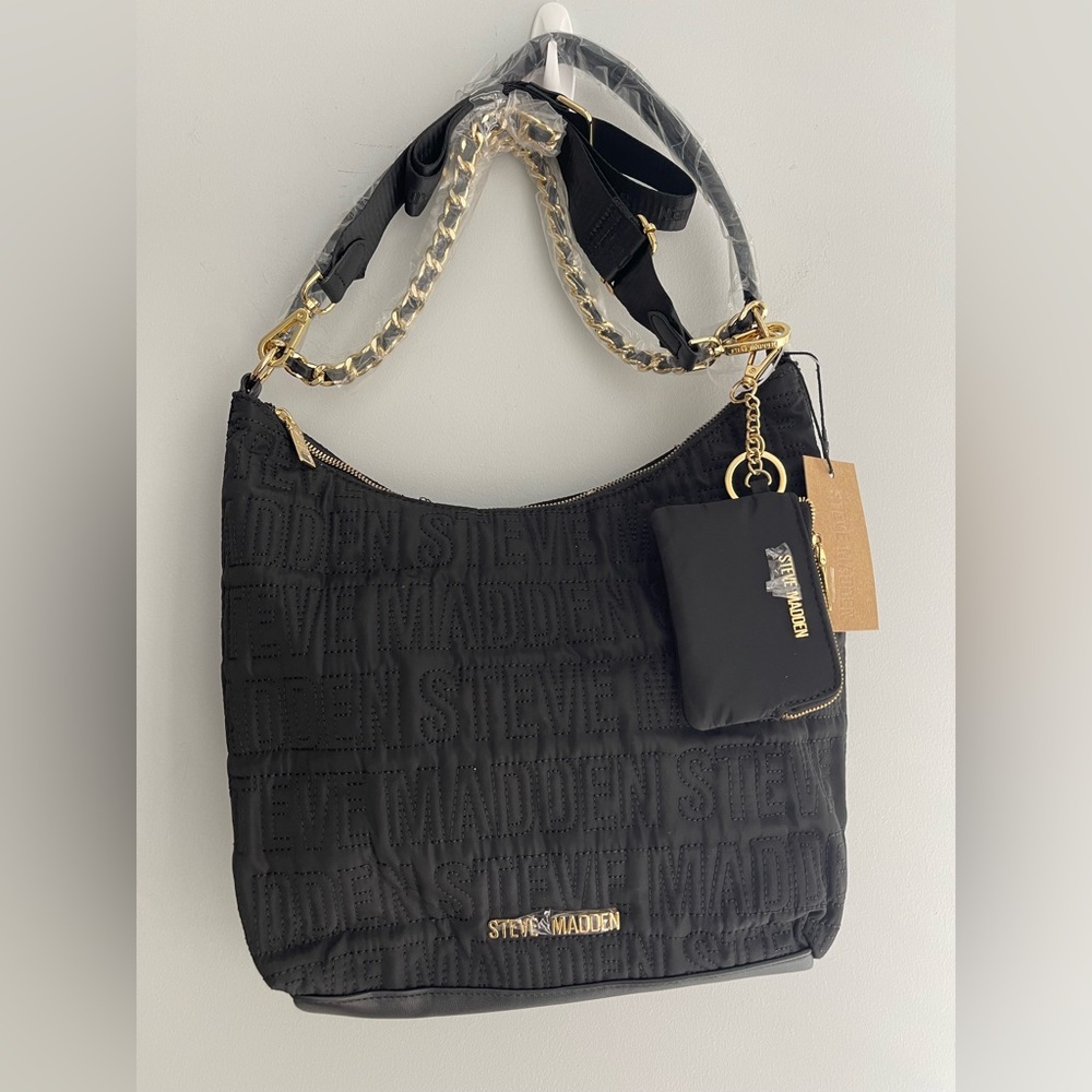 Steve Madden Black Shoulder Bag with Gold Accents